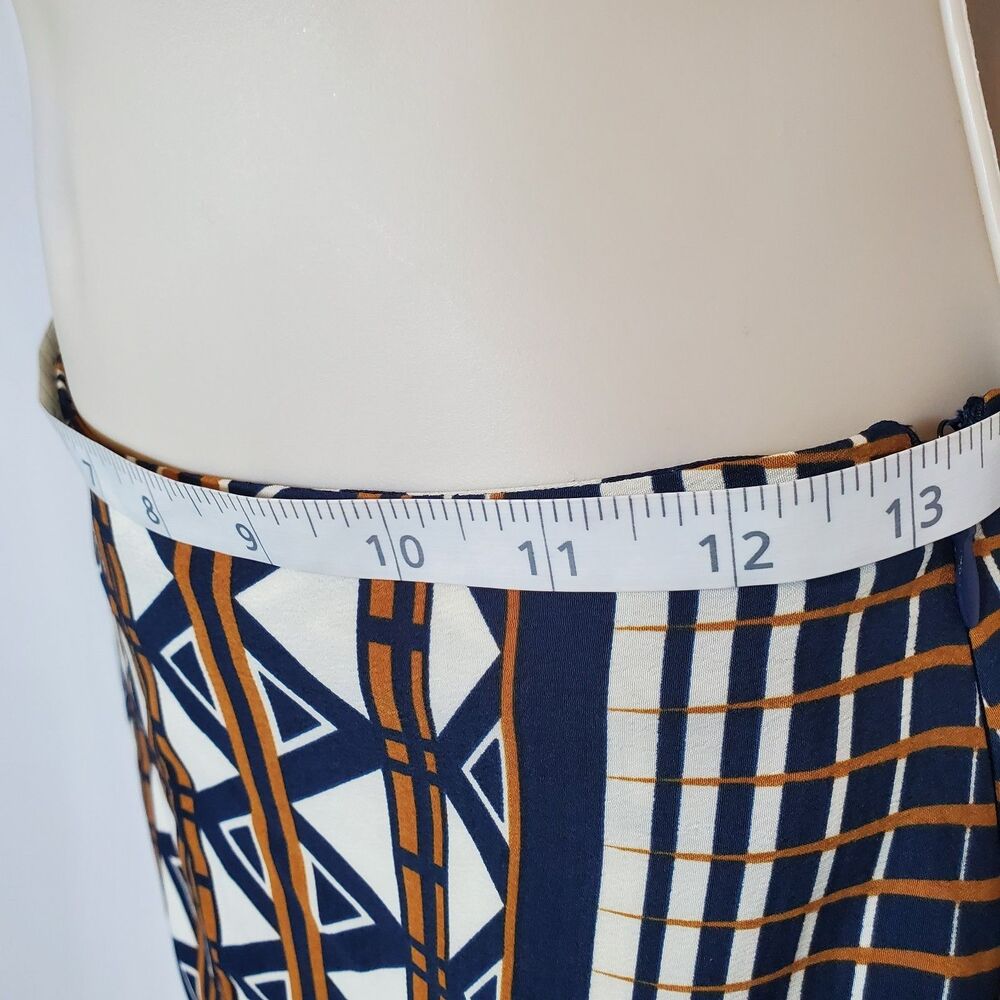 Topshop Women’s Pencil Skirt Size 0 Blue Brown Aztec Print Front Split Midi - Picture 6 of 11